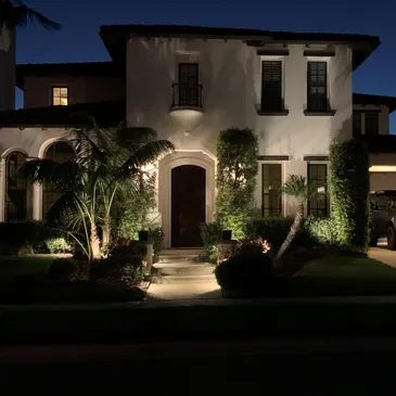 Low-voltage landscape lighting at night